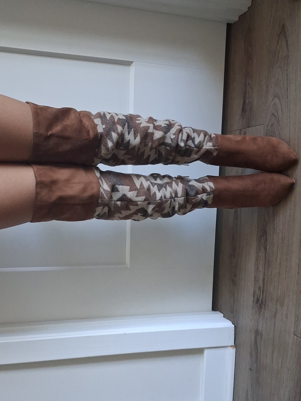 Brown Suede Over-the-Knee Patterned Shaft Women's Boots
